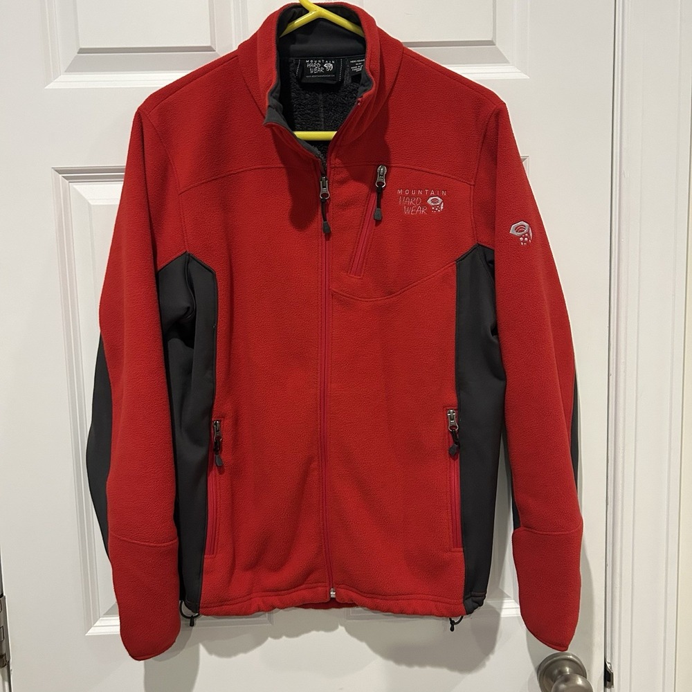 Mountain Hardwear Full Zip Fleece Jacket Mens Medium M Red Grey OM4748 Hiking